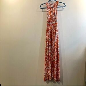 ABEL THE LABEL Sz M Perforated Lace Bow Back Flowy Full Skirt  High Neck Dress